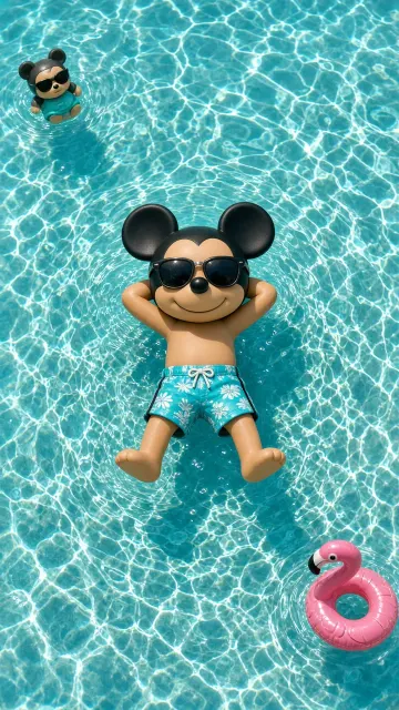 Depth of Field image example: Overhead Pool Floating Cartoon Character Illustration