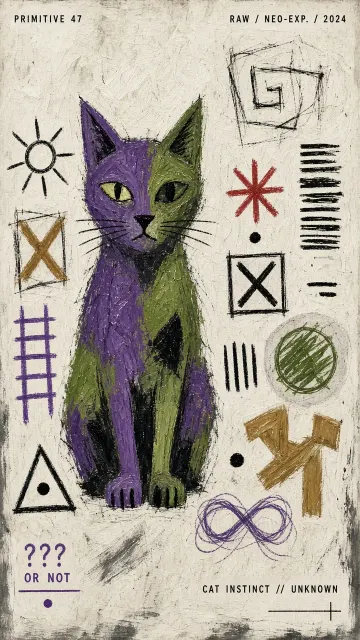 Art Brut Purple and Green Cat Graffiti Illustration