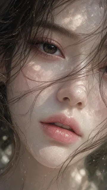 Macro Close-Up of Glossy Lips in 3D Impasto Style