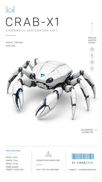 Geometric Graphic image example: Minimalist Futuristic Line Art Cyber Crab Poster