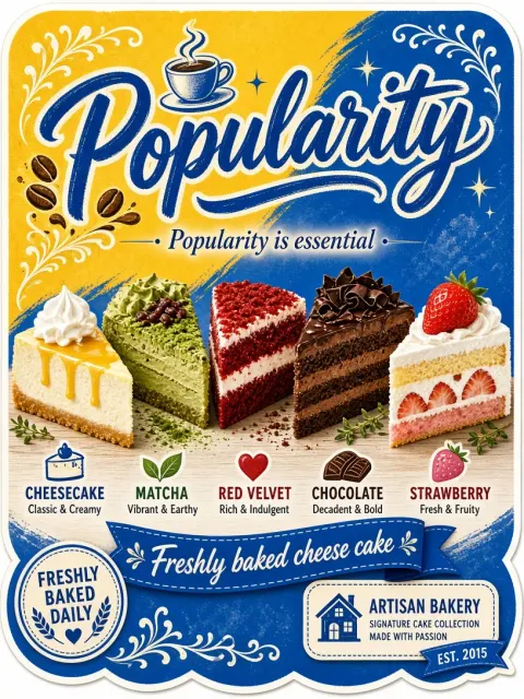 Bakery Branding image example: Vibrant Yellow and Blue Bakery Signature Cake Sticker Poster