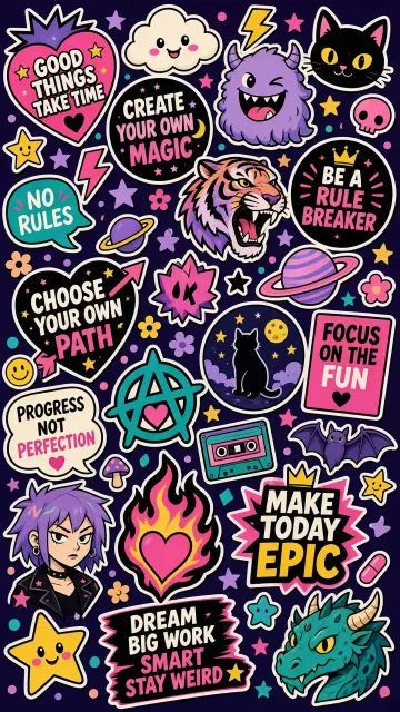 Seamless Pattern image example: Full-Page Cartoon Sticker Collage Illustration