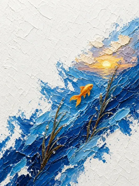 Impasto Oil Painting of Leaping Goldfish