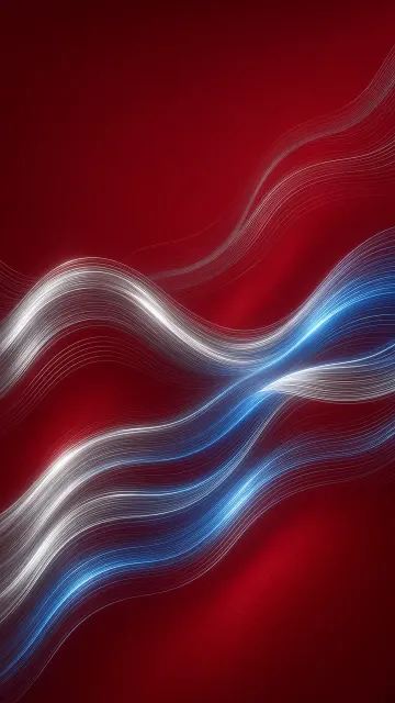Abstract Flowing Waves on Red Canvas