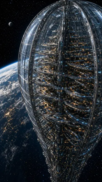 deep space image example: Sci-Fi Megastructure Space Elevator 3D Concept