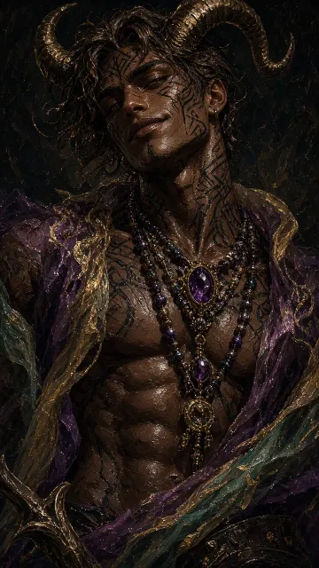 Dynamic Lighting image example: Impasto CG Fantasy Ram-Eared Warrior Portrait