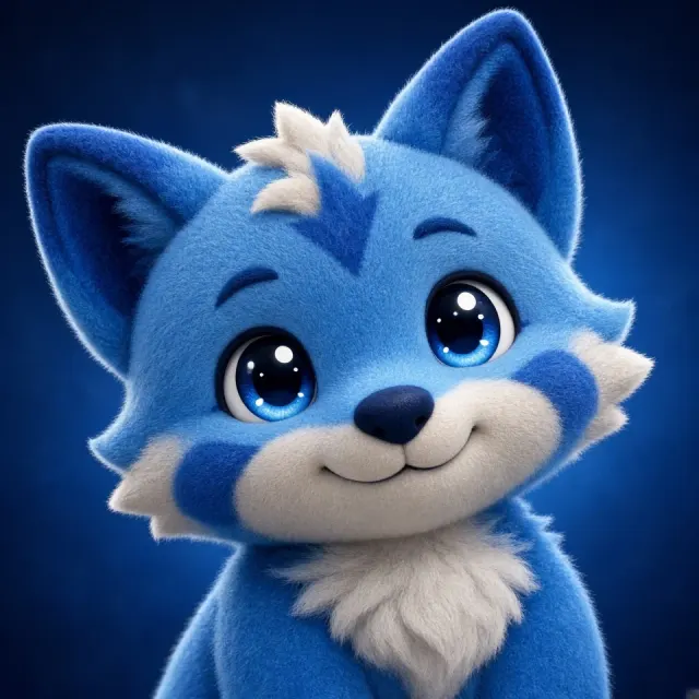 Plush Chibi Blue Fox Mascot Character Avatar