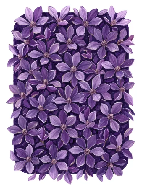 Top-Down Acrylic Painting of Dense Purple Magnolias