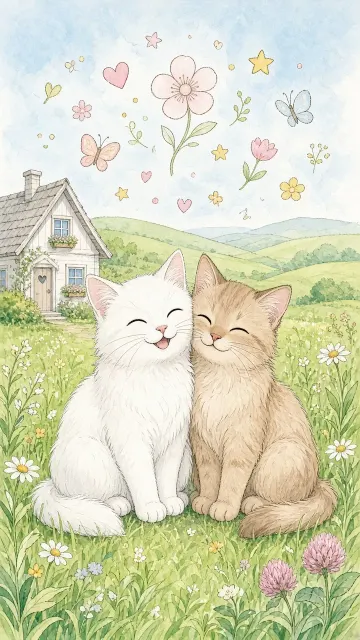 Animation Art image example: Animated Line Art Cats on Grassy Meadow
