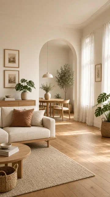 French Cream Style Open-Plan Living Room Render