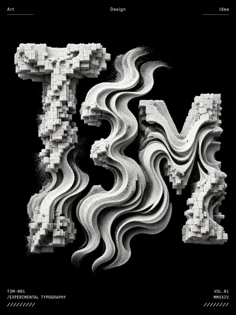 Dark Moody image example: Abstract Experimental Typography with Granular Waves