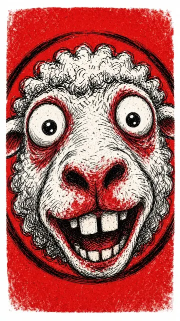 Fisheye Doodle of a Goofy Sheep in Red