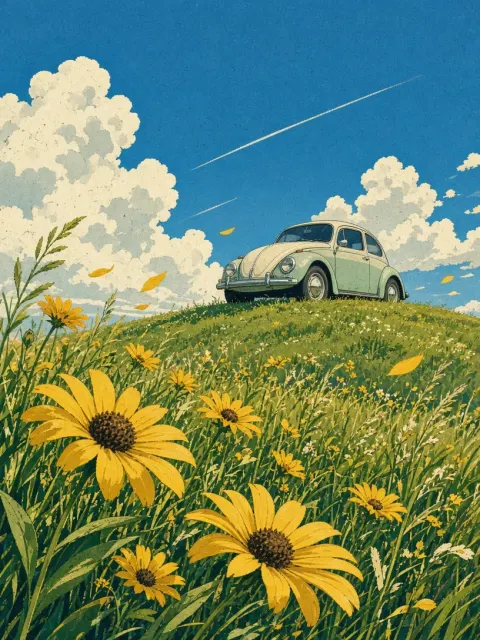 Vintage Screenprint Spring Meadow Beetle