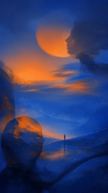 Double Exposure image example: Surrealist Blue and Orange Spatial Art