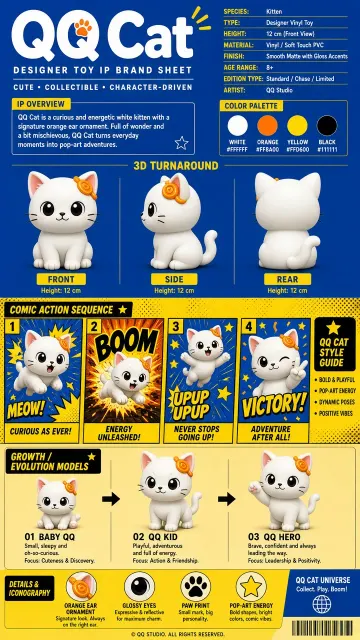 Pop Art image example: QQ Cat Designer Toy IP Character Model Sheet