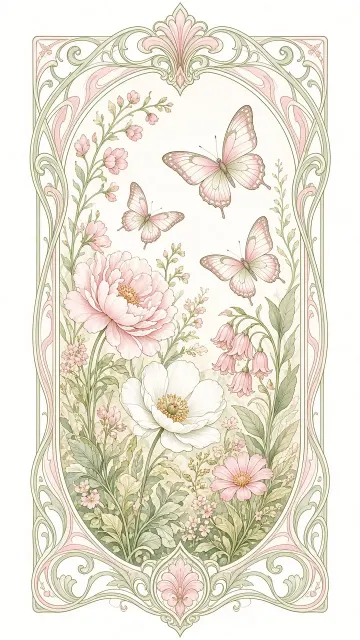 Bookmark Design image example: Pastel Spring Garden Art Nouveau Bookmark