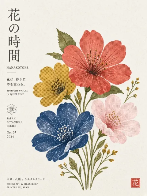 Japanese Minimalist Silkscreen Botanical Print Poster