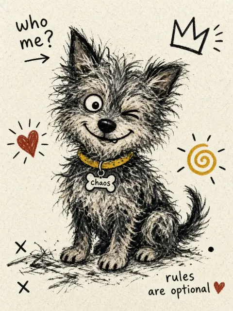 Childlike Doodle Scruffy Mischievous Dog Illustration