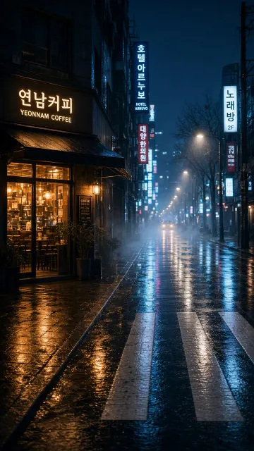Cinematic Rainy Night Korean Street Photography
