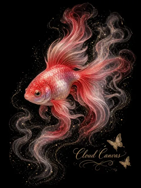 Ethereal Colored Pencil Crimson Goldfish Illustration