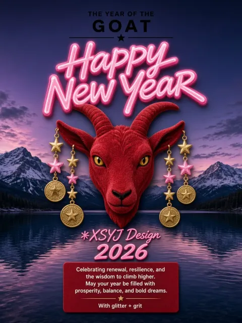 scenic landscape image example: Retro Y2K Year of the Goat Collage Poster