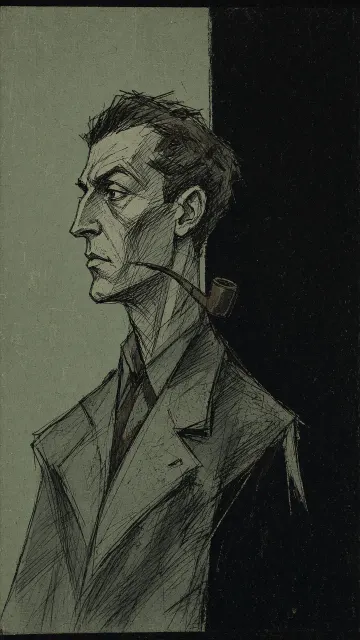 Expressionist Profile Portrait of Man Smoking a Pipe