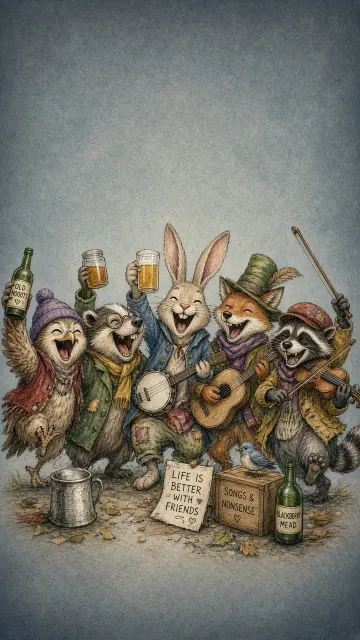 Sketch Line Art image example: Naive Colored Pencil Old Friends Gathering Illustration