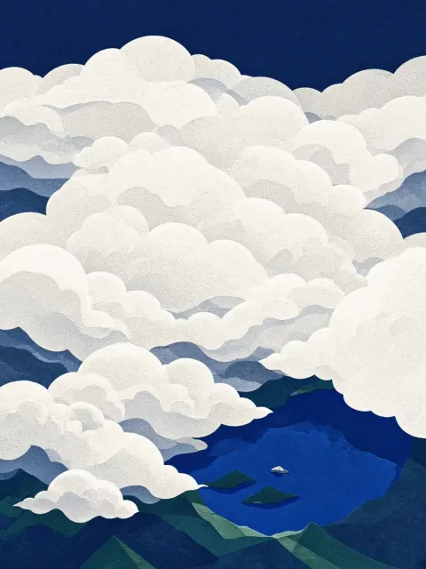 Aerial Drone View image example: Screenprint Aerial Sea of Clouds Minimalist Illustration