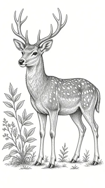 Copperplate Engraving Deer Line Art Illustration