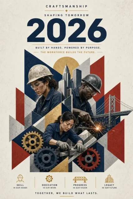 Geometric Collage Worker Concept Poster