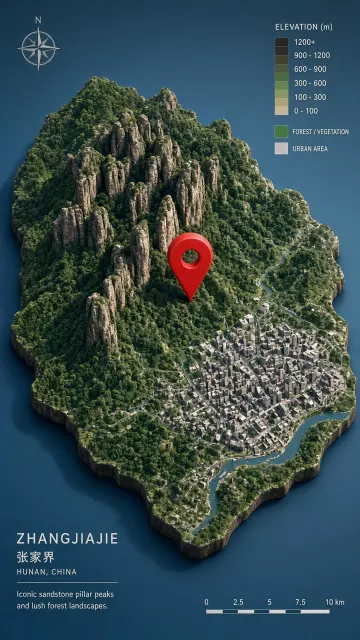 Zhangjiajie Topographic Map Realistic Infographic