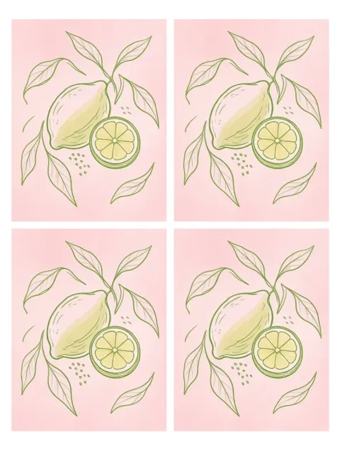 Minimalist Green Line Art Lemon Pattern