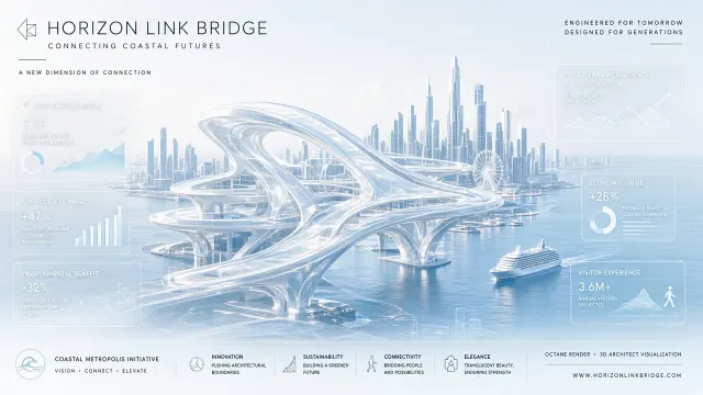 Frosted Glass 3D Bridge Cityscape