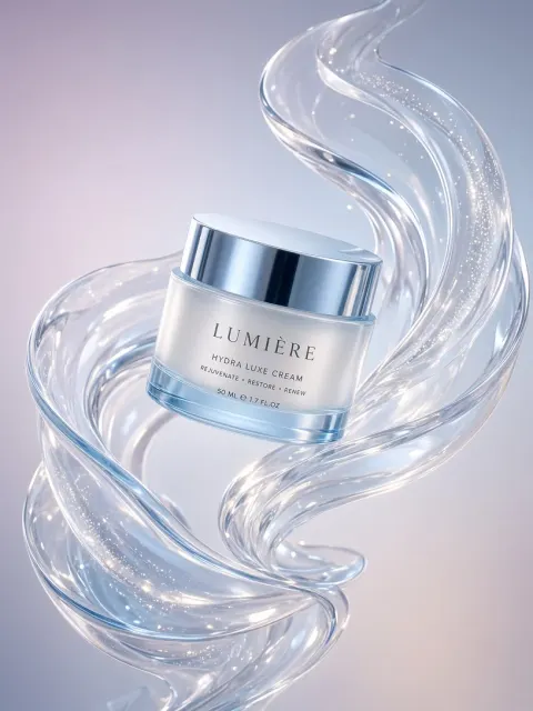 Cosmetics image example: Liquid Glass Skincare Cream 3D Render