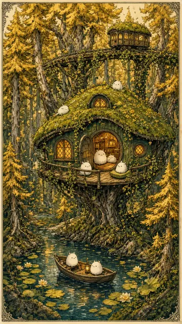 Fantasy Forest Treehouse Graphic Illustration
