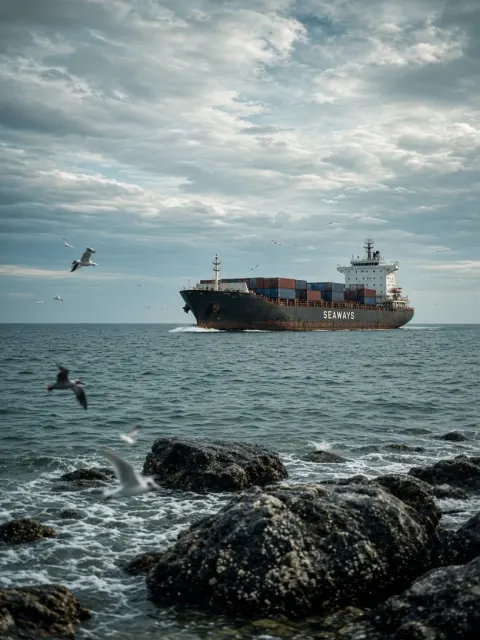 Maritime image example: Cinematic Ocean Cargo Ship Documentary Photography