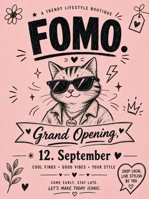 Retro Graphic image example: Retro Hand-Drawn Boutique Grand Opening Poster