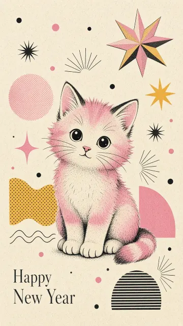 Minimalist Pop Art Pink Mane Kitten Illustration
