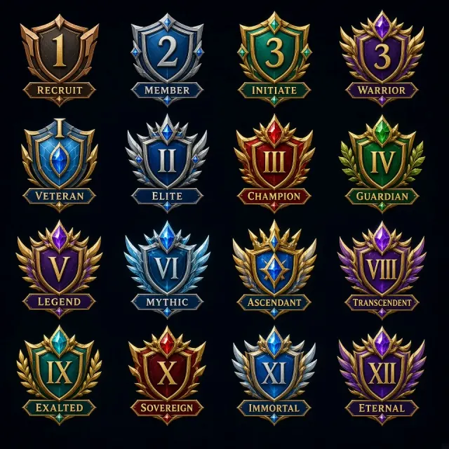 Badge Design image example: Game Style Tier Badge Icon Set