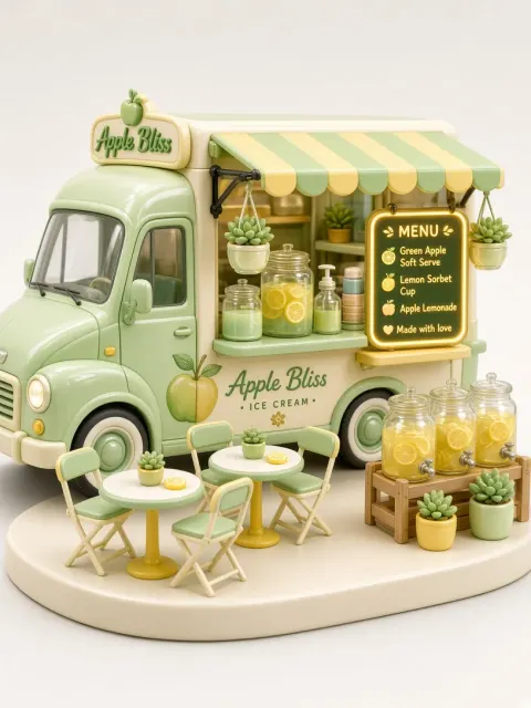 3D Cartoon Miniature Mobile Ice Cream Truck