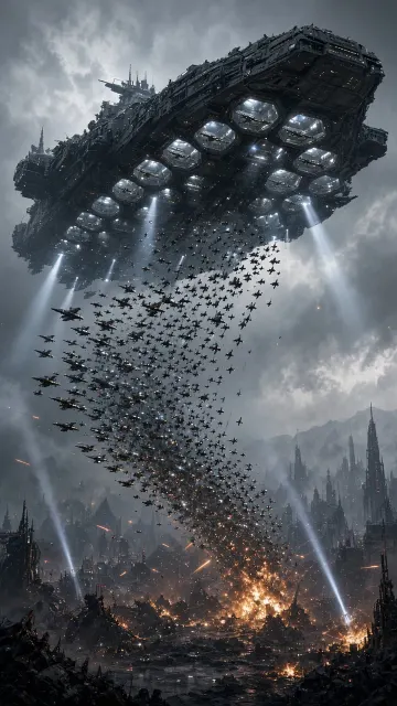 Epic Scale image example: Sci-Fi Aerial Carrier Battlefield Illustration
