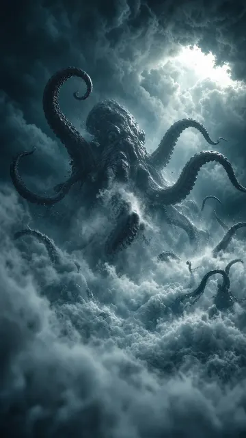 Fine Texture image example: Colossal Kraken in Thunderstorm Sky