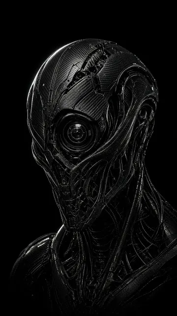 Cybernetic image example: Mechanical Biomech Creature Portrait in Absolute Black
