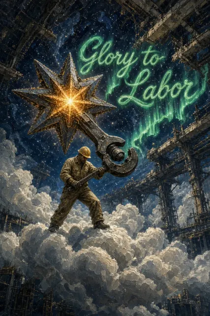 Surrealist Cosmic Worker Wrenching the Stars Oil Painting
