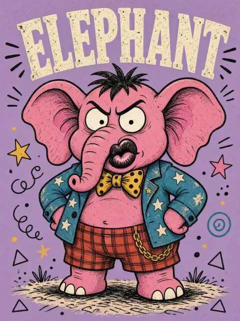 Vintage Illustration image example: Retro American Dopamine Pink Cartoon Elephant
