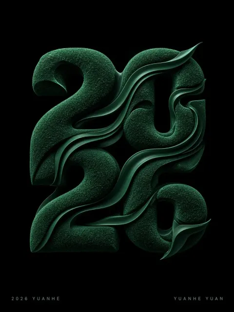Abstract Wave image example: Green Velvet Granular Wave Experimental 3D Typography