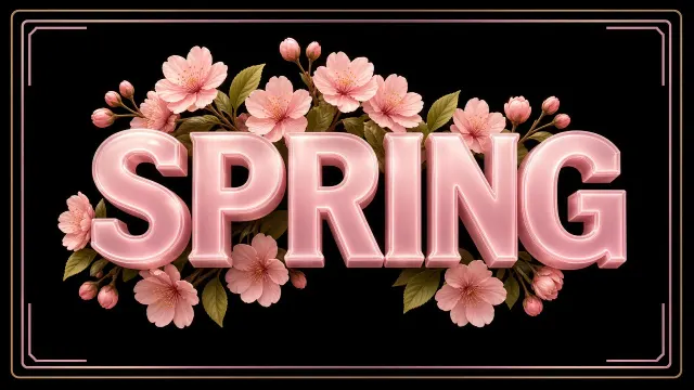 Pastel Gradient image example: Glossy Sakura 3D Spring Typography Poster