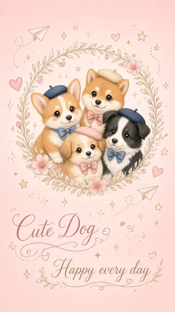 Cute Illustration image example: Pastel Circular Chibi Puppies Illustration
