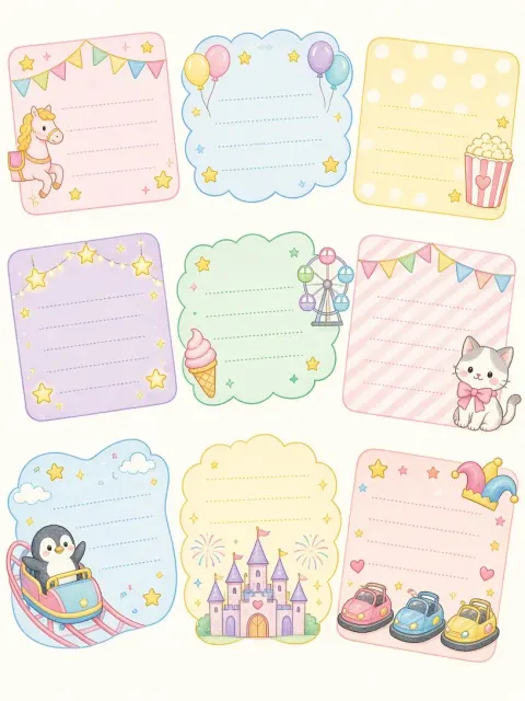 Amusement Park image example: Cute Amusement Park Theme Hand Drawn Sticky Notes