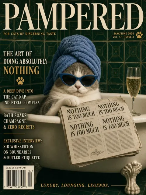 High-Fashion Editorial Chubby Cat Bathtub Magazine Cover